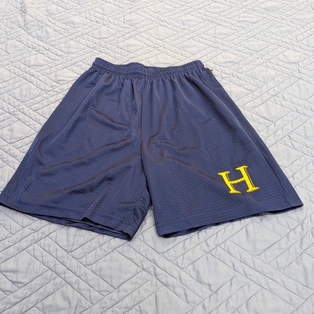 Navy Mesh Athletic Shorts Yellow "H" Logo Vintage Style